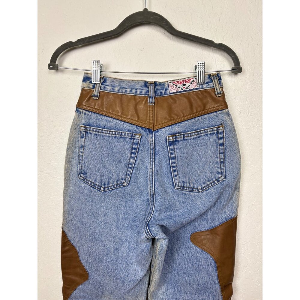 Vintage Traffic 5/6 High-Waisted Mom Denim Jeans With Vegan Leather Accents West - Picture 5 of 9